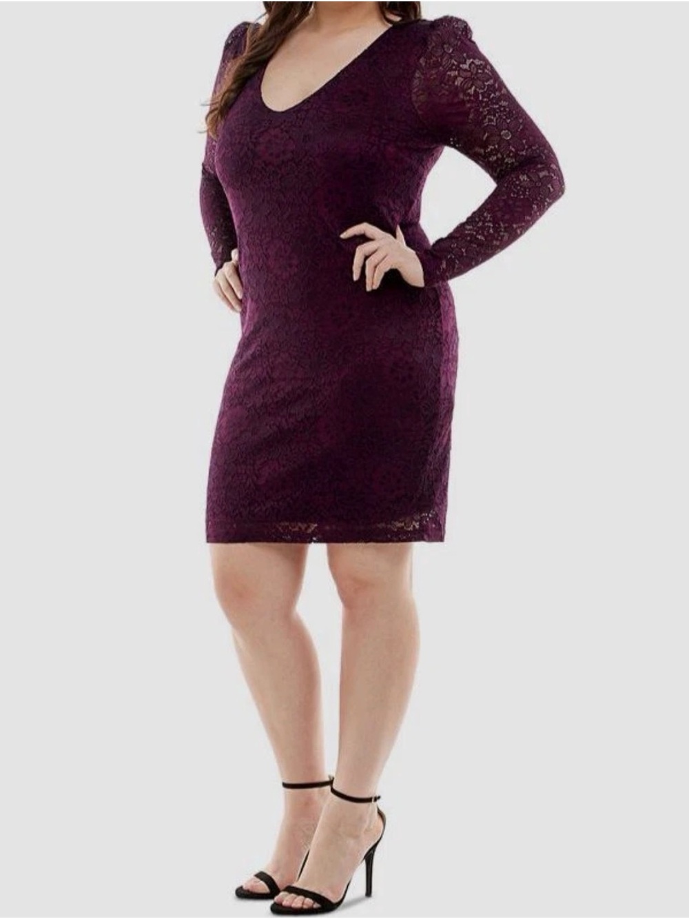 City‎ Studio Plum Lace Long-Sleeve Sheath Dress